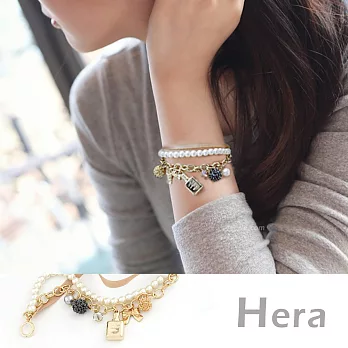 【Hera】赫拉 蝴蝶香水編織球珍珠緞帶多層手鍊(咖啡色)