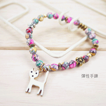 【PinkyPinky Boutique】白貓貓彩色串珠珠手鍊(粉紅)