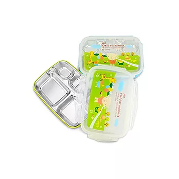 不鏽鋼便利扣多格餐盤綠色