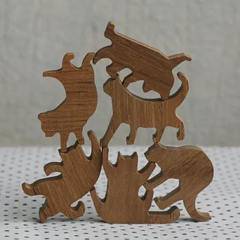 貓咪疊疊樂.粉綠縫線/柚木