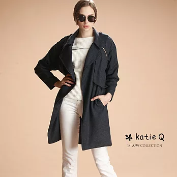 【KatieQ】歐美同步率性立裁寬版修身大衣(2色)-M-2LM藍色