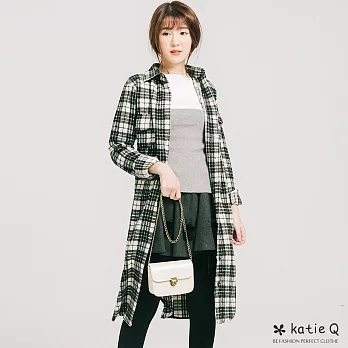 【KatieQ】率性英倫法蘭絨厚磅保暖長大衣(2色)-M-2LL黑色