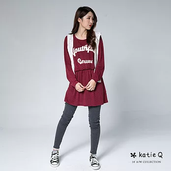 【KatieQ】點點配色傘狀上衣(2色)-FREEFREE棗紅