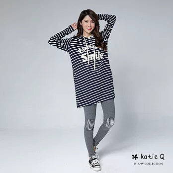 【KatieQ】休閒條紋長版帽T(3色)-FREEFREE深藍