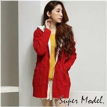 【名模衣櫃】甜美針織拉鍊保暖外套-共6款FREE鮮紅色