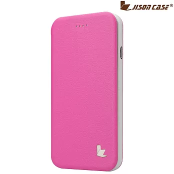JisonCase iPhone 6 plus 5.5專用 左翻站立皮套 玫紅+白色