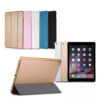 ROCK Apple iPad AIR 2 融系列磁吸側翻休眠皮套(黑)