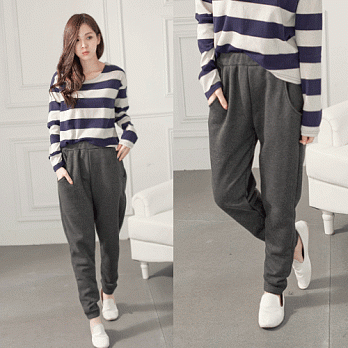 【韓國連線】。韓國製 刷毛口袋哈倫褲 灰系