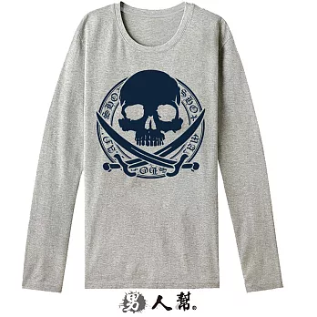 【男人幫】T5634*【雙刀骷髏標誌精典純棉長袖T恤】L灰色L號