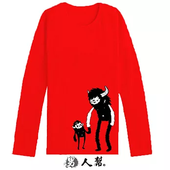 【男人幫】T5673*【小腳怪趣味圖型長袖T恤】紅色M號