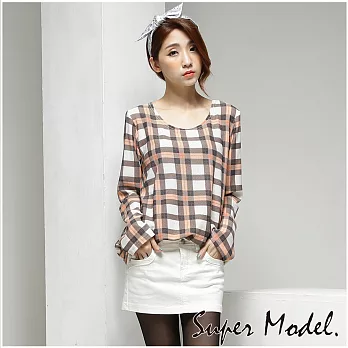 【名模衣櫃】加厚印花保暖上衣-共11款 (適穿M-XXL)FREE格紋橘