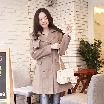 【韓國連線】。英倫風長版毛呢長大衣外套 咖系