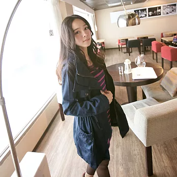 【韓國連線】。韓國 重磅長版長風衣外套 深藍系