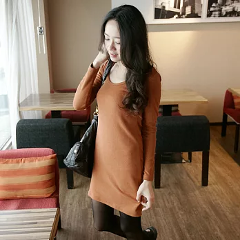 【韓國連線】。舒服超柔軟高磅磨毛長版上衣 棕系