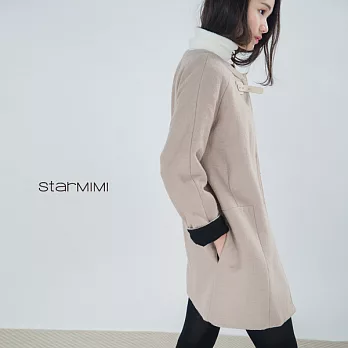 【STARMIMI】皮料領釦毛料大衣*2色S黑