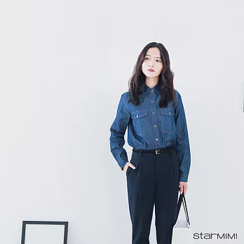 【STARMIMI】中性細節牛仔襯衫*L藍色