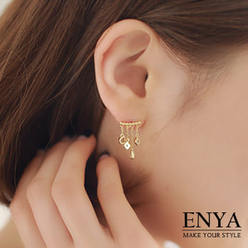 Enya★925銀 層次流星垂墜耳環金