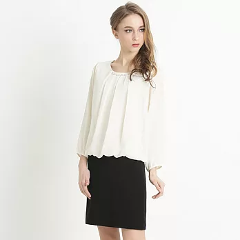 【GIVORS】珠鍊前抓褶雪紡連身裙M白