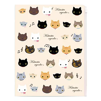San-X 小襪貓白貓鋼琴之戀系列開夾鏈袋文件夾。棕色