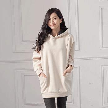 ROSE。韓版厚刷毛雙口袋帽T 杏系