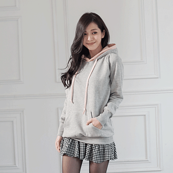 ROSE。sweet厚刷毛雙層帽t 淺灰系