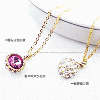 【PinkyPinky Boutique】時尚雙面閃亮水晶鑽項鍊 (紫羅蘭色)