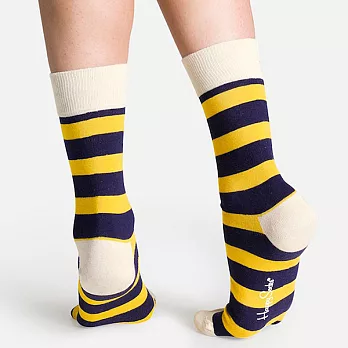 『摩達客』瑞典進口【Happy Socks】藍黃橫紋中統襪36-40