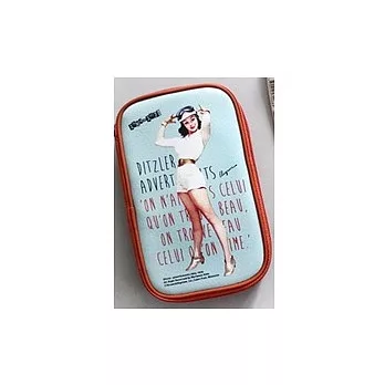 Marianne Kate 城市飛行系列 撞色緞面化妝包 大天空藍