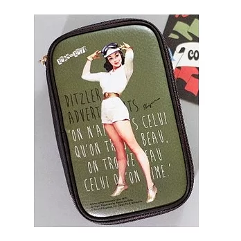 Marianne Kate 城市飛行系列 撞色緞面化妝包 大卡其綠