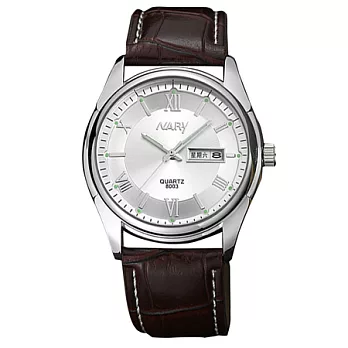 Watch-123 卓越非凡 雙日曆復古商務腕錶 (3色任選)白色錶盤