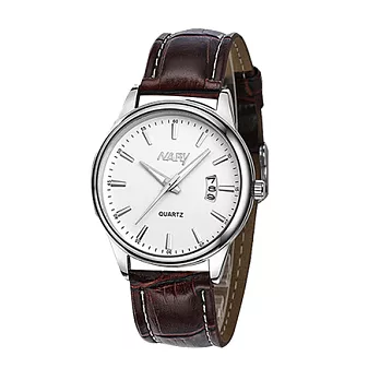 Watch-123 簡約時尚 單日曆復古商務腕錶 (4色任選)白色皮帶
