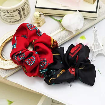 【安珂ECO正韓飾品】絲質古典多色鑰匙鎖圖案 大腸圈/髮圈(2色)黑色