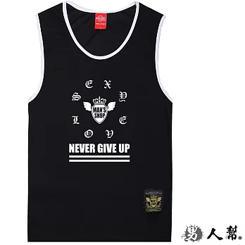 【男人幫】T1093*【美式Never Giveup 英文字母背心】黑色 XS號