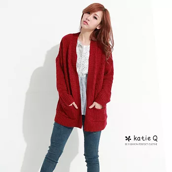 【KatieQ】V領羅紋素色針織外套(4色)-FREEFREE紅