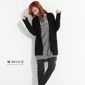 【KatieQ】V領羅紋素色針織外套(4色)-FREEFREE黑