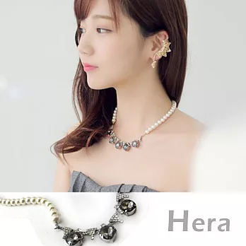 【Hera】赫拉 華麗珍珠幾何大鑽短項鍊/鎖骨鍊(典雅灰)