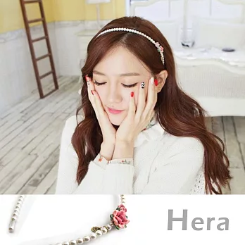 【Hera】赫拉 珍珠綴手工軟陶玫瑰花頭箍/髮箍(氣質白)