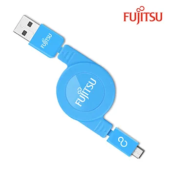 FUJITSU富士通MICRO USB收捲式傳輸充電線(藍)