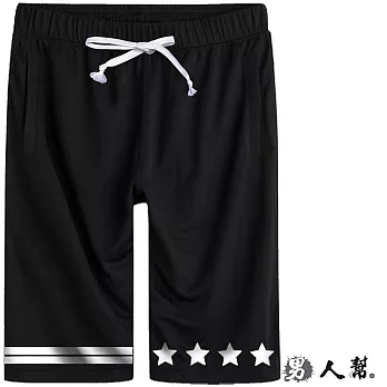 【男人幫】K0447*【潮流人氣極簡黑白星星條紋短褲】黑色 2XL號