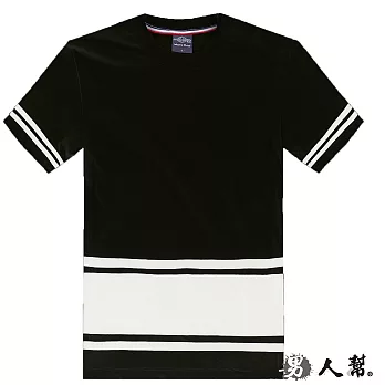 【男人幫】T1132*【袖口條紋下擺拼接素面短袖T恤】黑色 S號