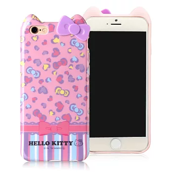 Hello Kitty iPhone6/6s (4.7)豹紋風立體蝴蝶結TPU手機殼-粉紅色