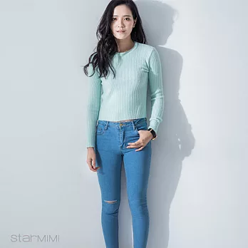 【StarMIMI】坑條貼身針織上衣*FREE薄荷綠