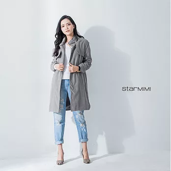 【STARMIMI】金屬拉鍊絨感長版率性風衣外套*M灰