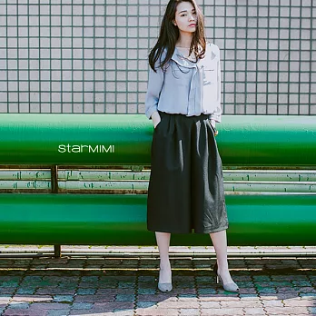 【StarMIMI】滑面後鬆緊寬褲*FREE深藍