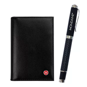 MONDAINE 瑞士國鐵牛皮名片夾(黑)+鋼珠筆