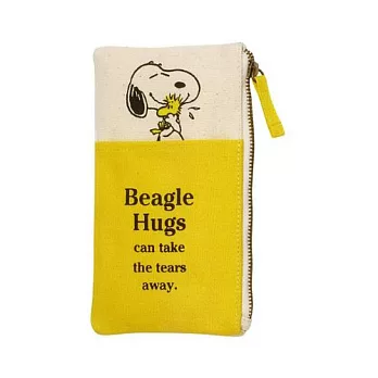 《sun-star》SNOOPY抱抱系列第二彈扁平帆布筆袋(黃)