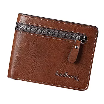 A+ accessories 素色簡約紳士零錢拉鍊短夾 (3色可選)淺褐色