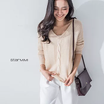 【STARMIMI】V領麻花針織上衣*FREE裸色