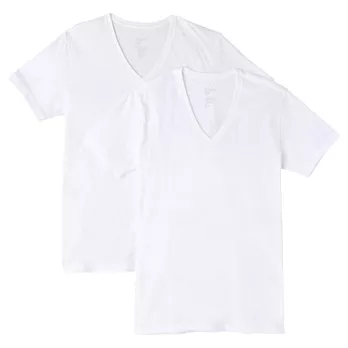[MUJI 無印良品]男有機棉V領短袖衫/2入XS白色