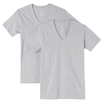 [MUJI 無印良品]男有機棉V領短袖衫/2入XS灰色